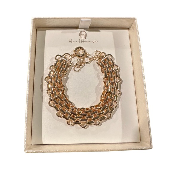 House Of Harlow Bracelet woven 4 row chain link Gold toned bracelet - Picture 2 of 3